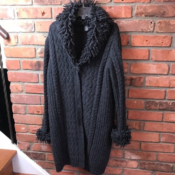 IB Diffusion Vintage 90s Cable Knit Long Sweater Coat Cardigan Wool Cozy Warm S - Picture 2 of 15